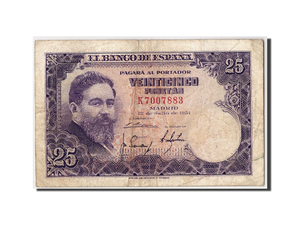 Spain, 5 Pesetas, 1954, KM:146a, 1954-07-22, F(12-15)