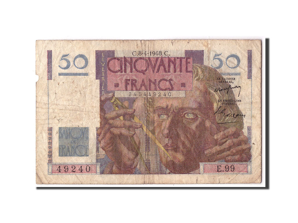 Geldschein, Frankreich, 50 Francs, 50 F 1946-1951 ''Le Verrier'', 1948