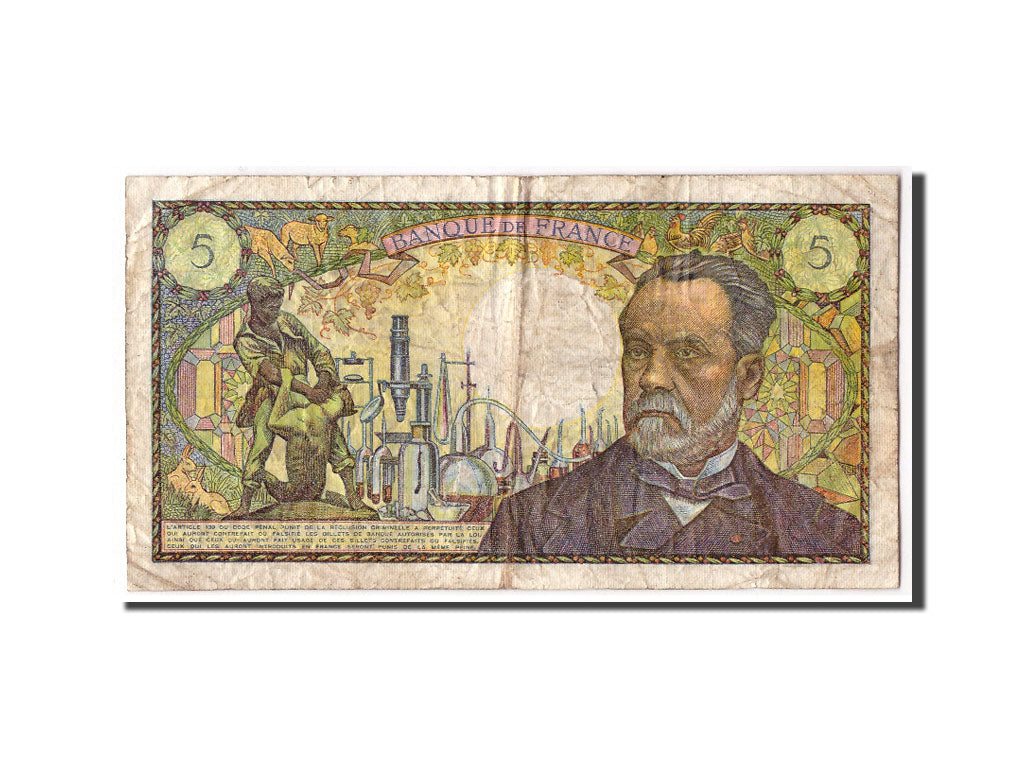 France, 5 Francs Pasteur, KM:146b, Fayette:61.12, 1970-01-08, VG(8-10)