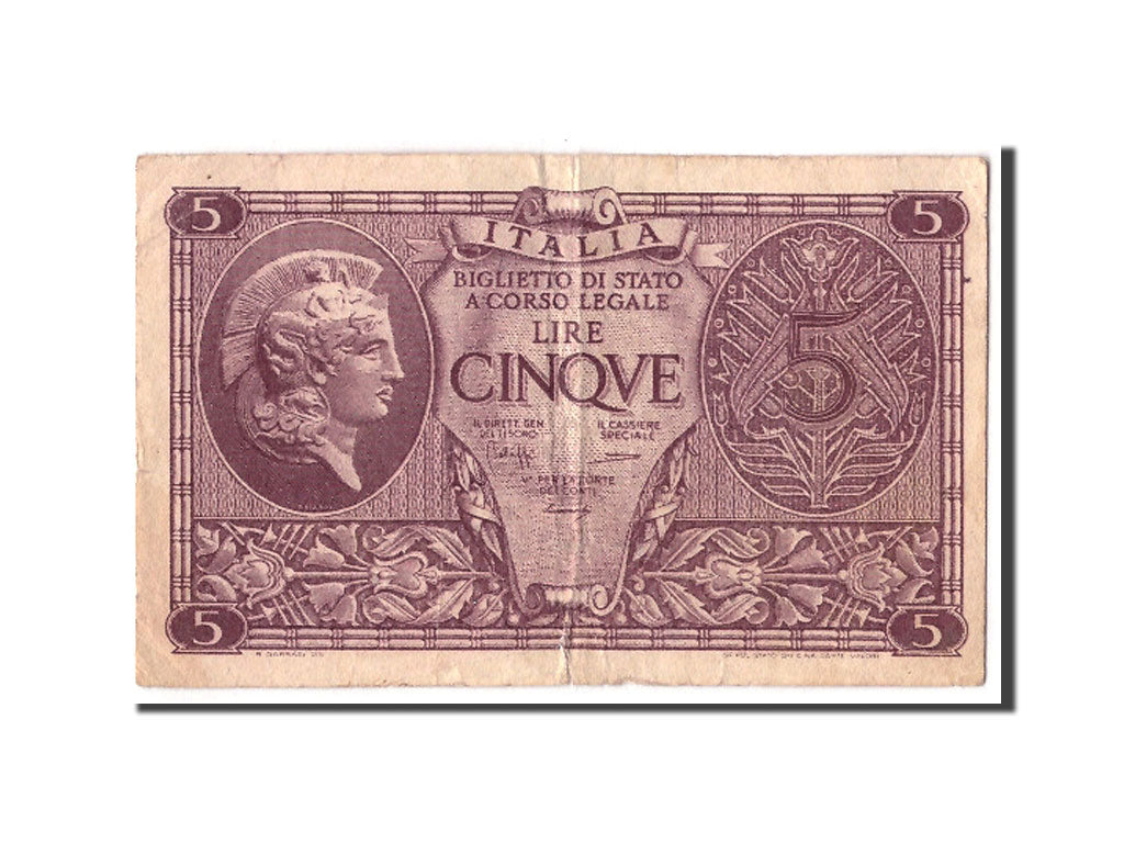 Italy, 5 Lire, 1944, KM:31b, 1944-11-23, VF(20-25)