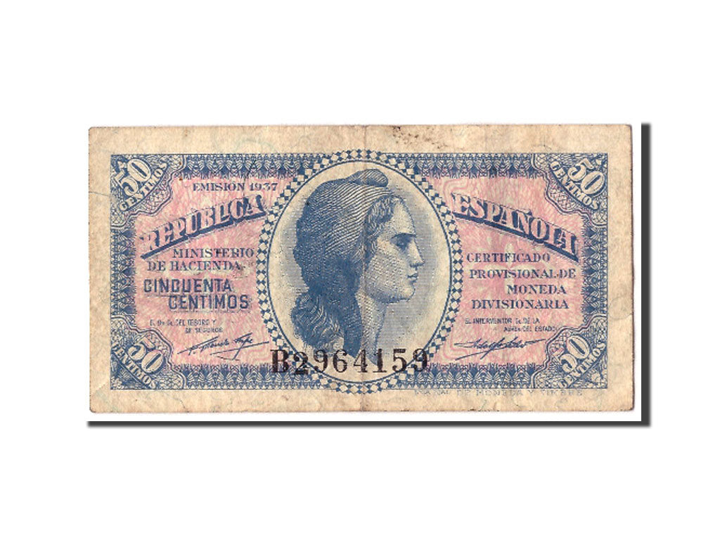 Biljet, Spanje, 50 Centimos, 1937, KM:93, B