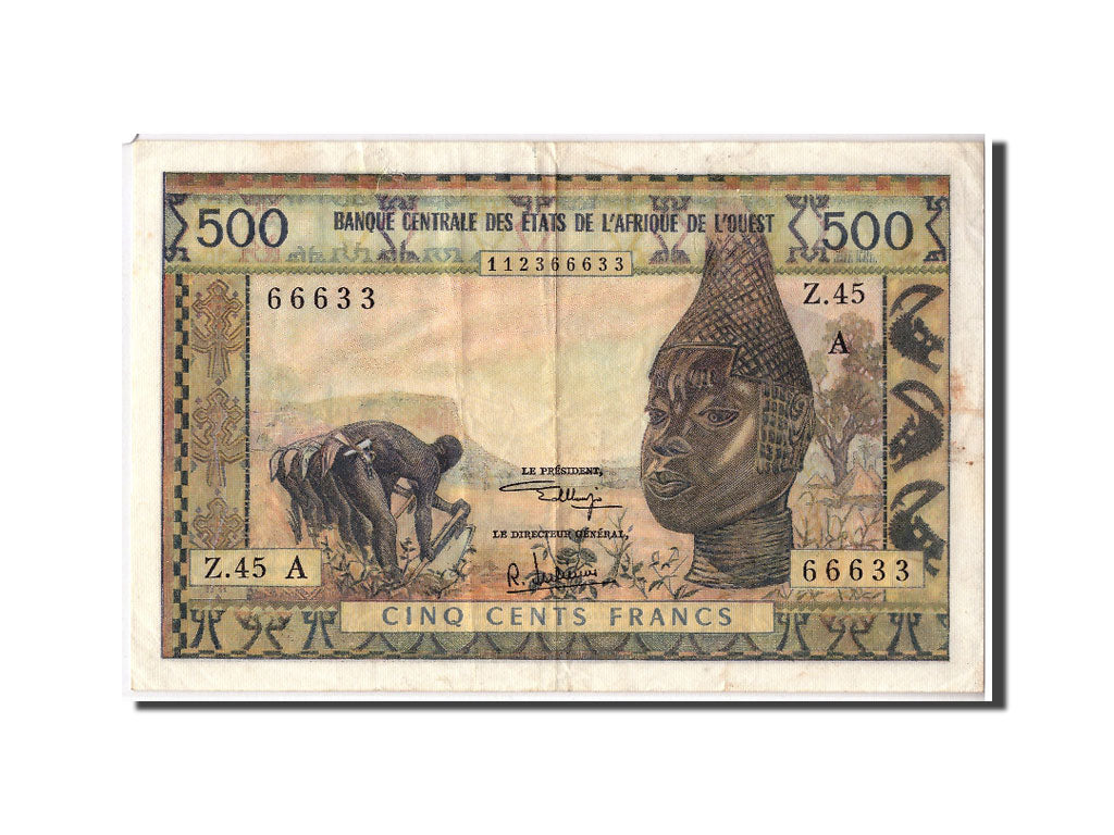 Banknote, West African States, 500 Francs, Undated, KM:102Aj, VF(30-35)
