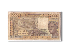 Banknote, West African States, 1000 Francs, 1987, KM:707Kh, VG(8-10)