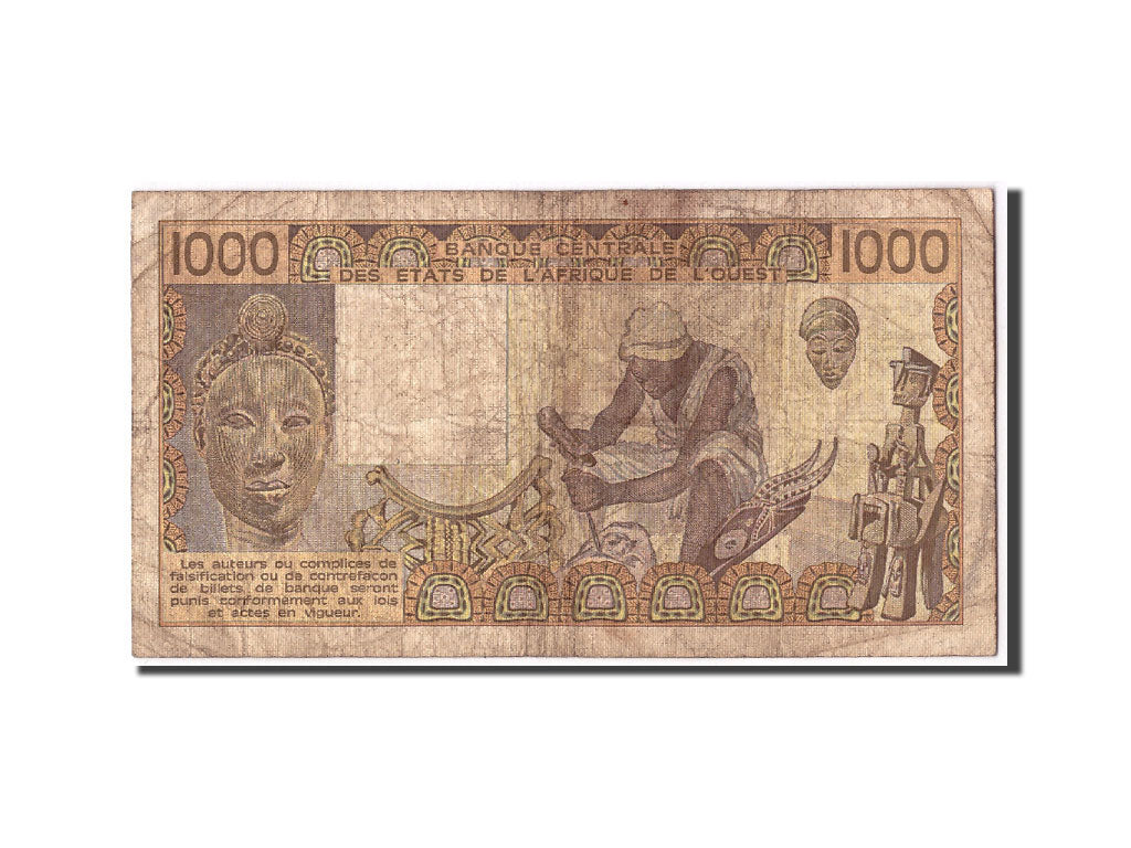 Banknote, West African States, 1000 Francs, 1987, KM:707Kh, VG(8-10)