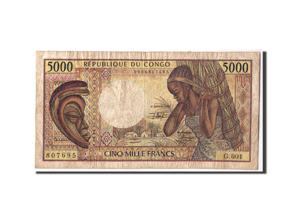 Repubblica del Congo, 5000 Francs, Undated (1992), KM:12, B+