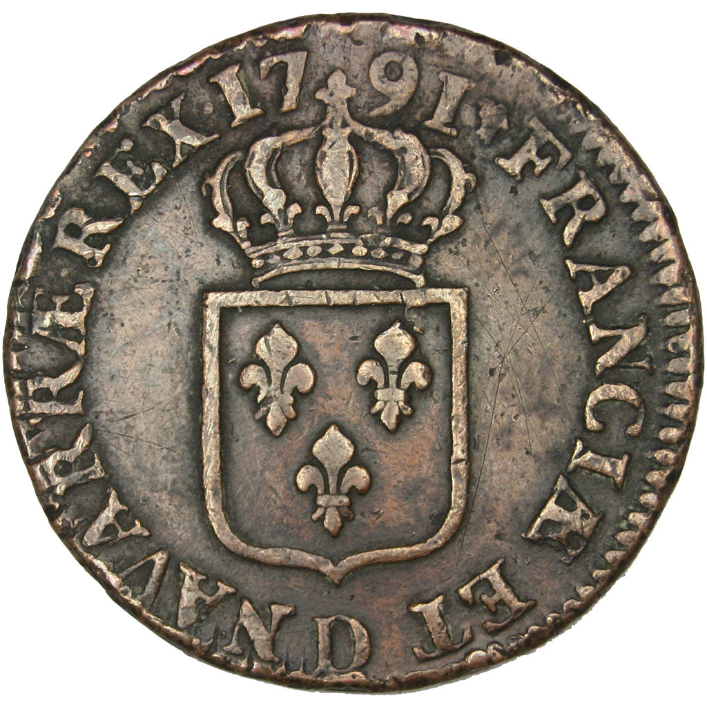 Francia, Sol, 1791, Lyons, BB, Rame, Gadoury:350
