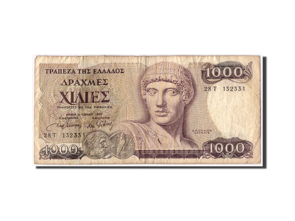 Greece, 1000 Drachmaes, 1987, KM:202a, 1987-07-01, VG(8-10)