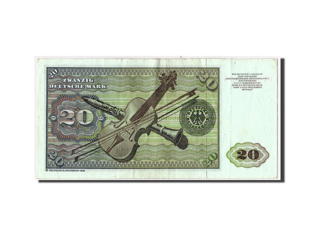 GERMANY - FEDERAL REPUBLIC, 20 Deutsche Mark, KM:32d, 1980-01-02, VF(20-25)