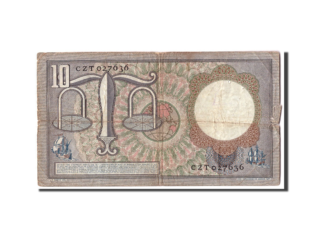 Netherlands, 10 Gulden, 1953, KM:85, 1953-03-23, VG(8-10)