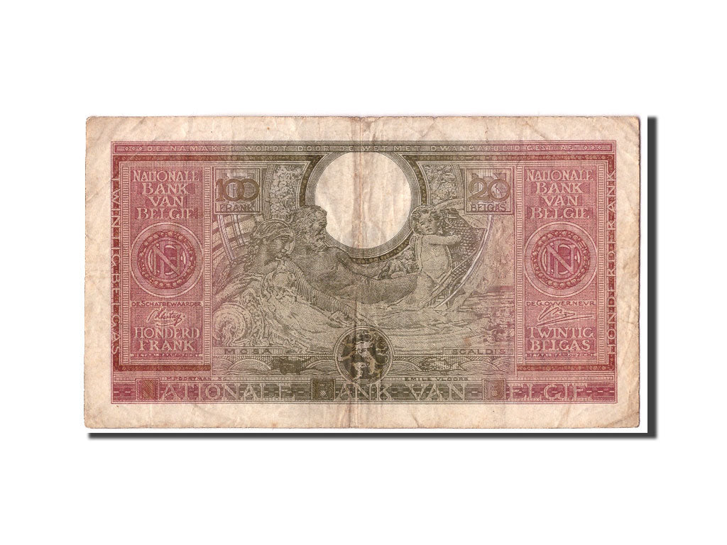 Bélgica, 100 Francs-20 Belgas, 1943, KM:107, 1943-02-01, RC+