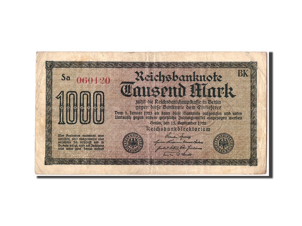 Billet, Allemagne, 1000 Mark, 1922, 1922-09-15, KM:76h, B+