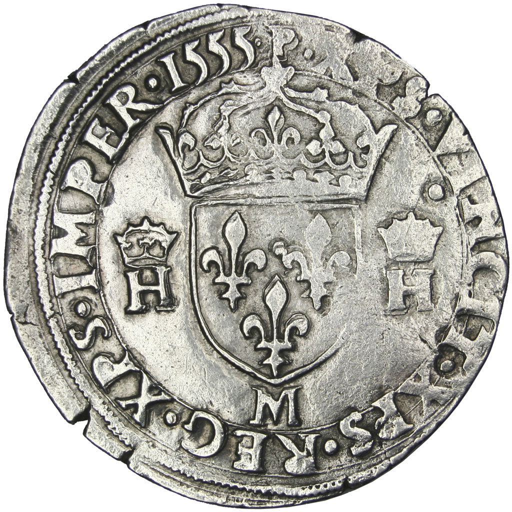 FRANCE, Teston, 1555, Toulouse, AU(50-53), Silver, Sombart #4572, 9.37