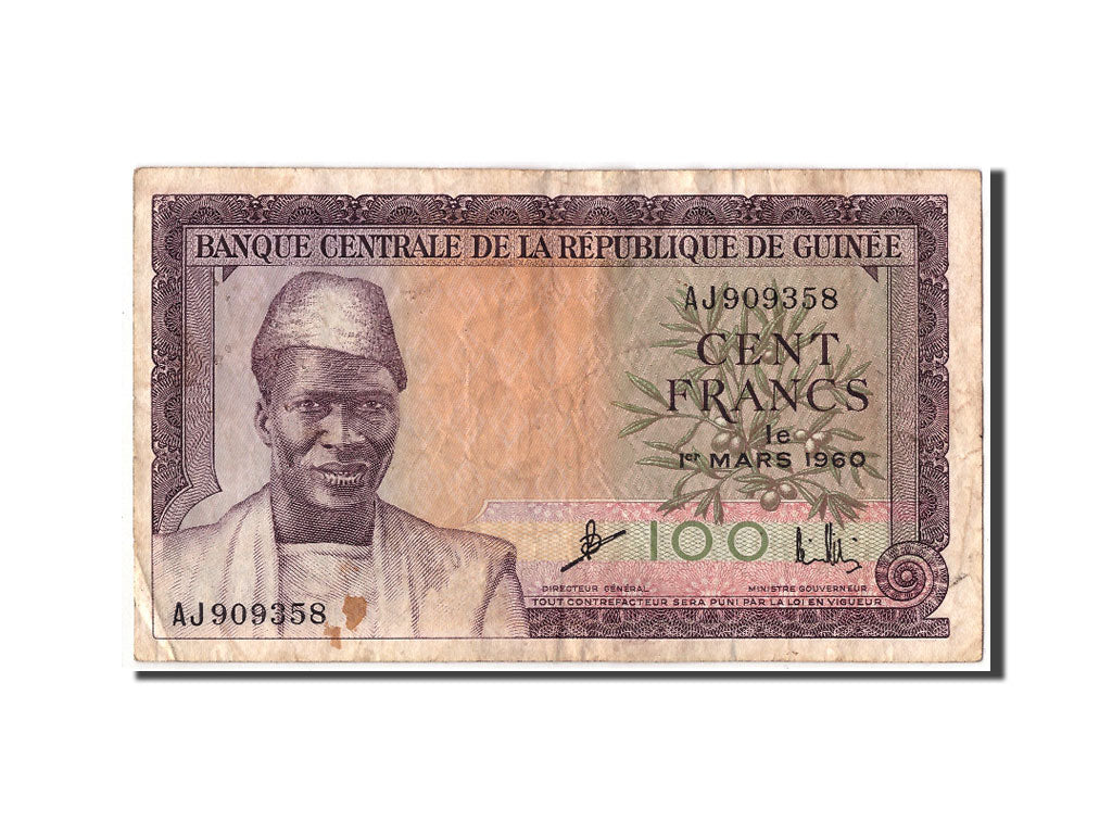 Guinea, 100 Francs, 1960, 1960-03-01, KM:13a, B