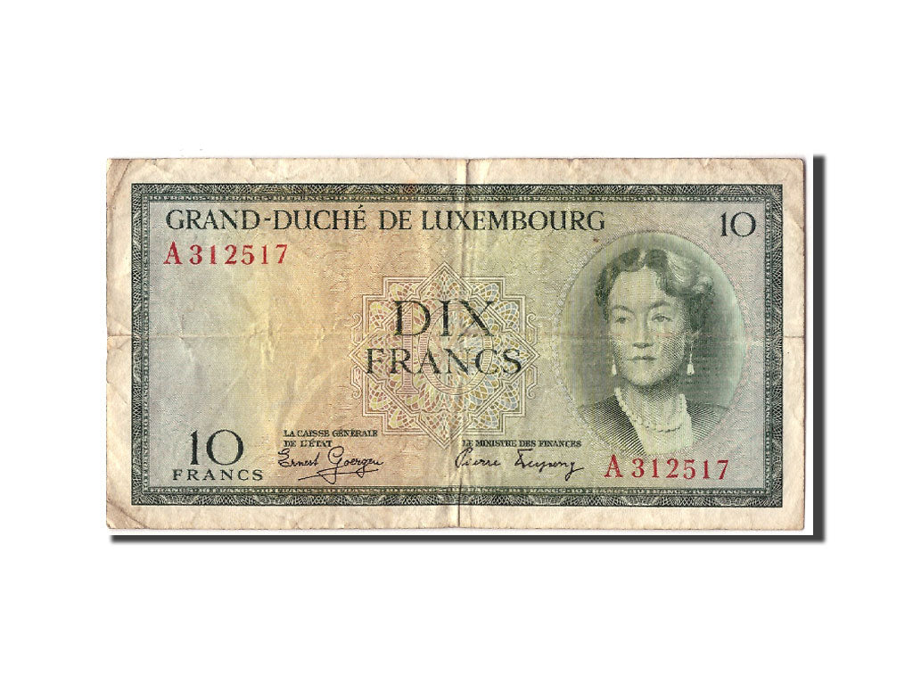 Lussemburgo, 10 Francs, Undated (1954), KM:48a, B