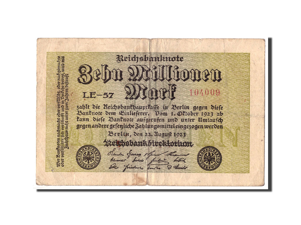 Germany, 10 Millionen Mark, 1923, KM:106a, 1923-08-22, F(12-15)