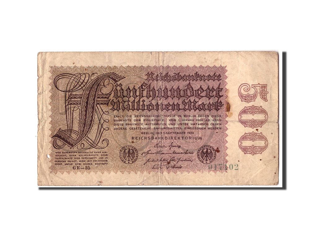 Germany, 500 Millionen Mark, 1923, KM:110d, 1923-09-01, VG(8-10)