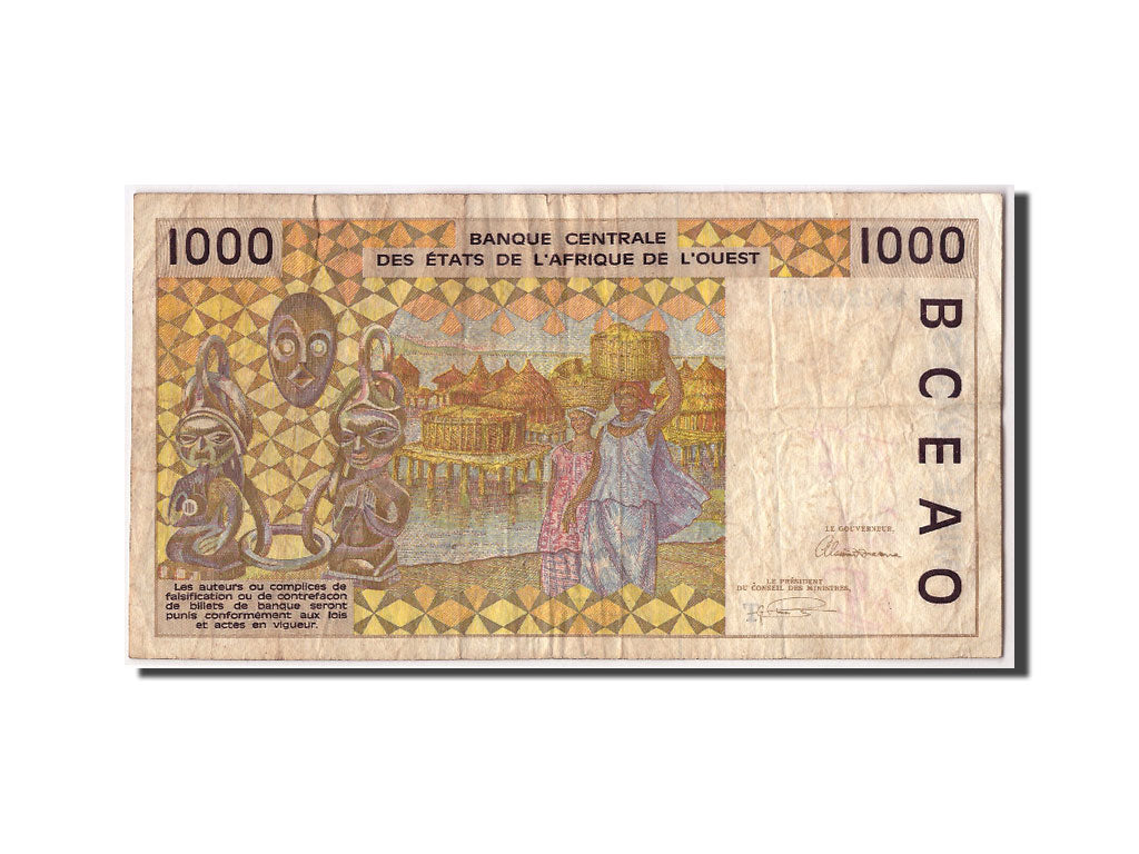 West African States, 1000 Francs, (19)93, KM:811Tc, VG(8-10)