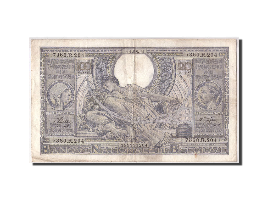 Belgium, 100 Francs-20 Belgas, 1941, KM:107, 1941-08-11, VF(30-35)