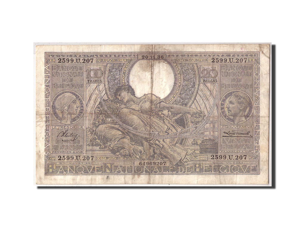 Banknote, Belgium, 100 Francs-20 Belgas, 1936, 1936-11-20, KM:107, VG(8-10)