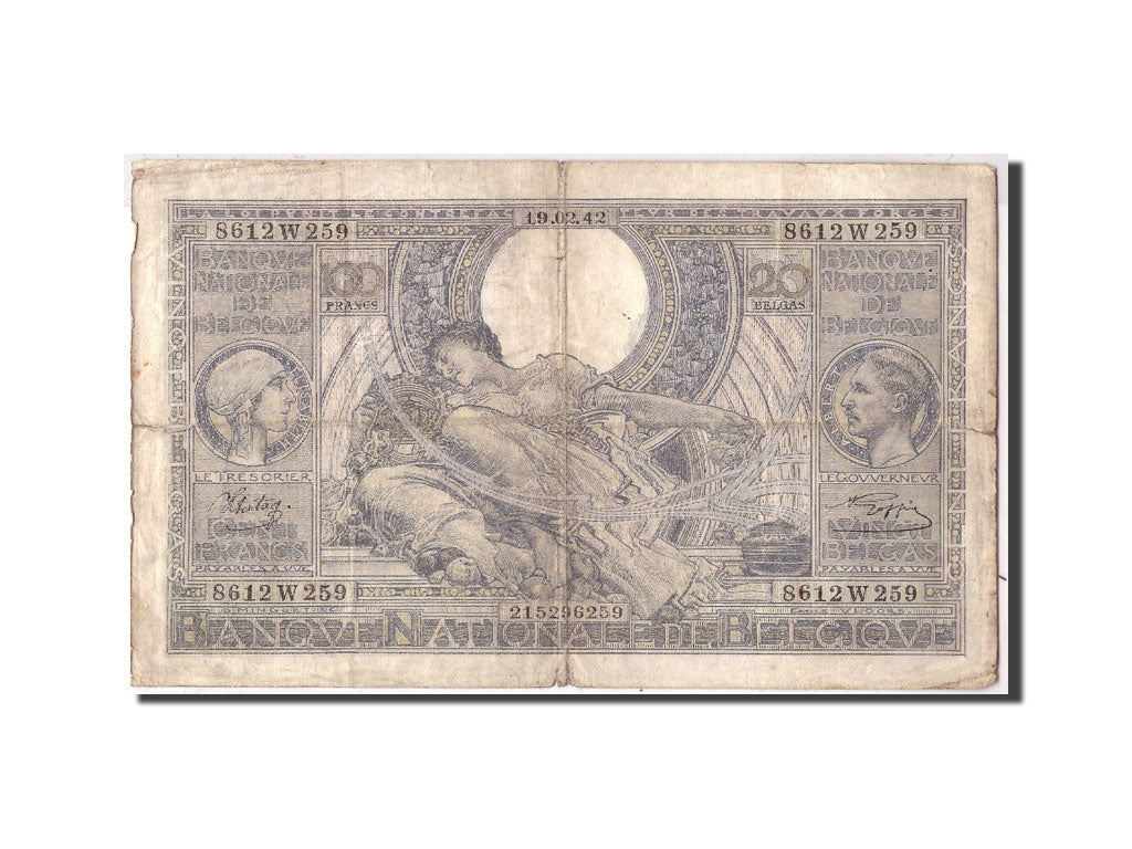 Belgien, 100 Francs-20 Belgas, 1936, KM:107, 1942-02-19, GE+