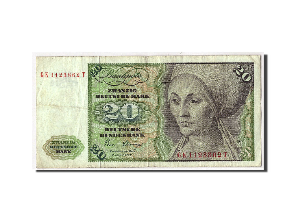 GERMANY - FEDERAL REPUBLIC, 20 Deutsche Mark, KM:32d, 1980-01-02, VG(8-10)