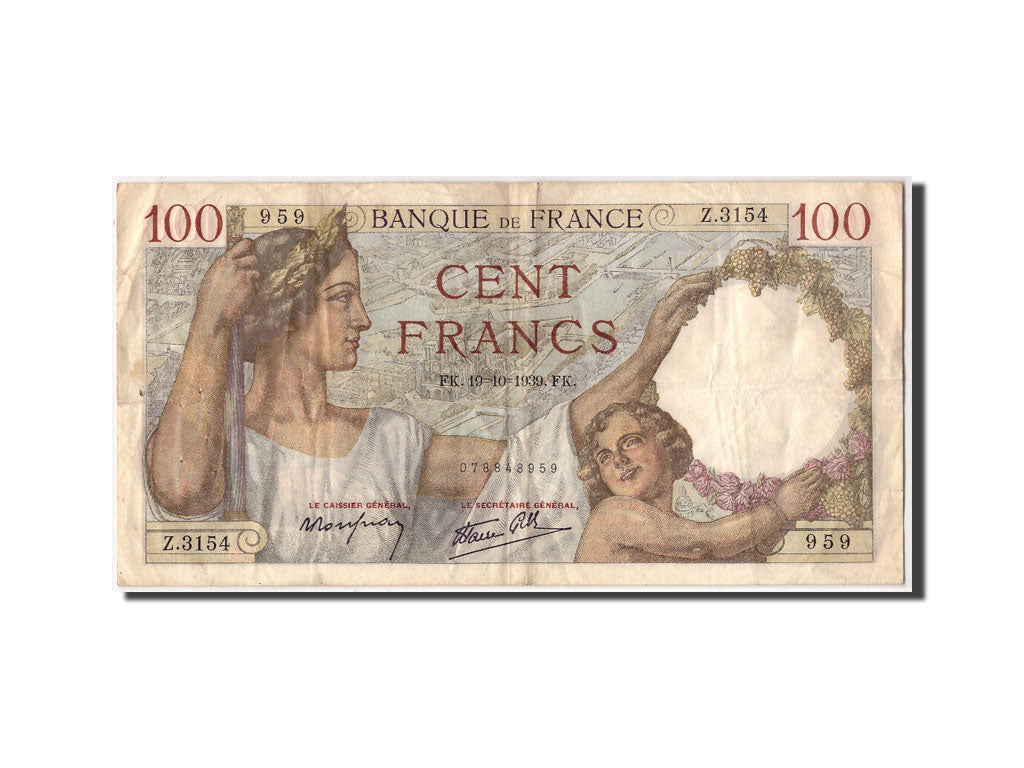 Banknote, France, 100 Francs, 1939, 1939-10-19, VF(20-25), Fayette:26.11, KM:94