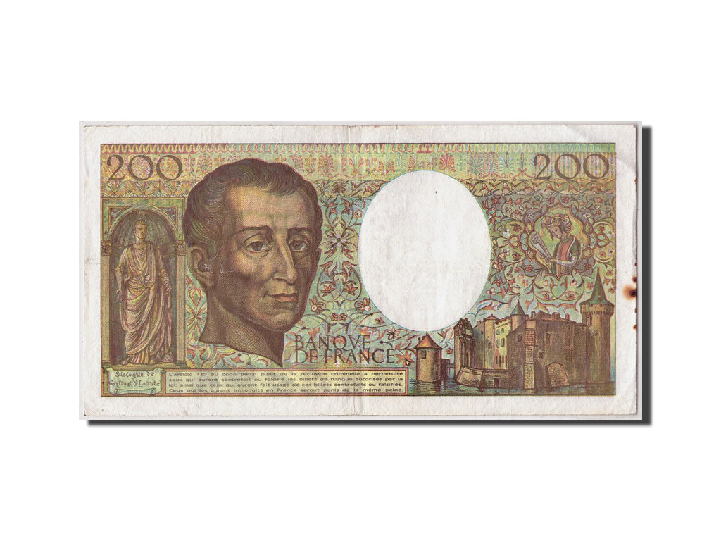 France, 200 Francs, 200 F 1981-1994 ''Montesquieu'', 1990, KM:155d, VF(20-25)