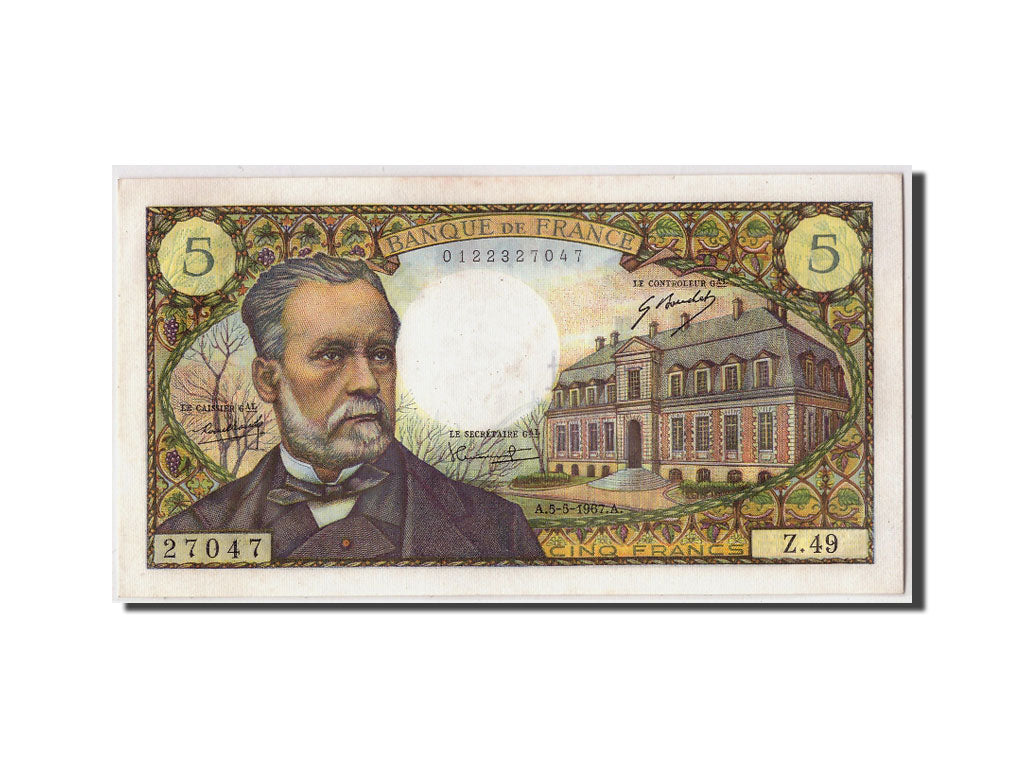 France, 5 Francs Pasteur, 1967-05-05, KM:146b, Fayette:61.5, UNC(65-70)