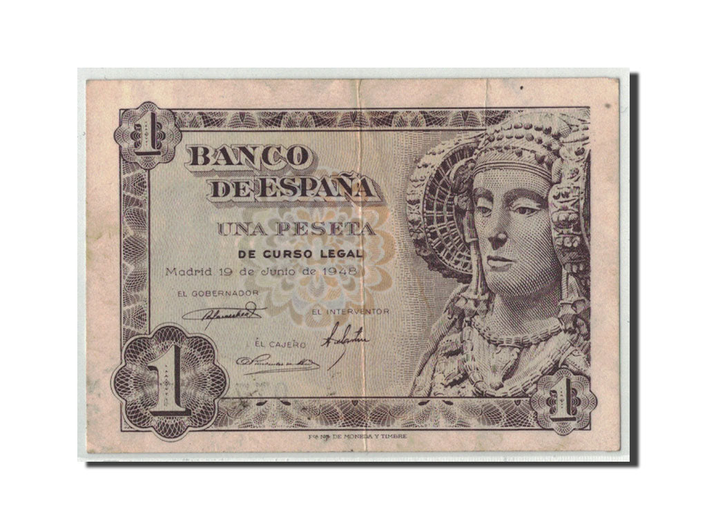 Spain, 1 Peseta, 1948, KM:135a, 1948-06-19, VF(30-35)