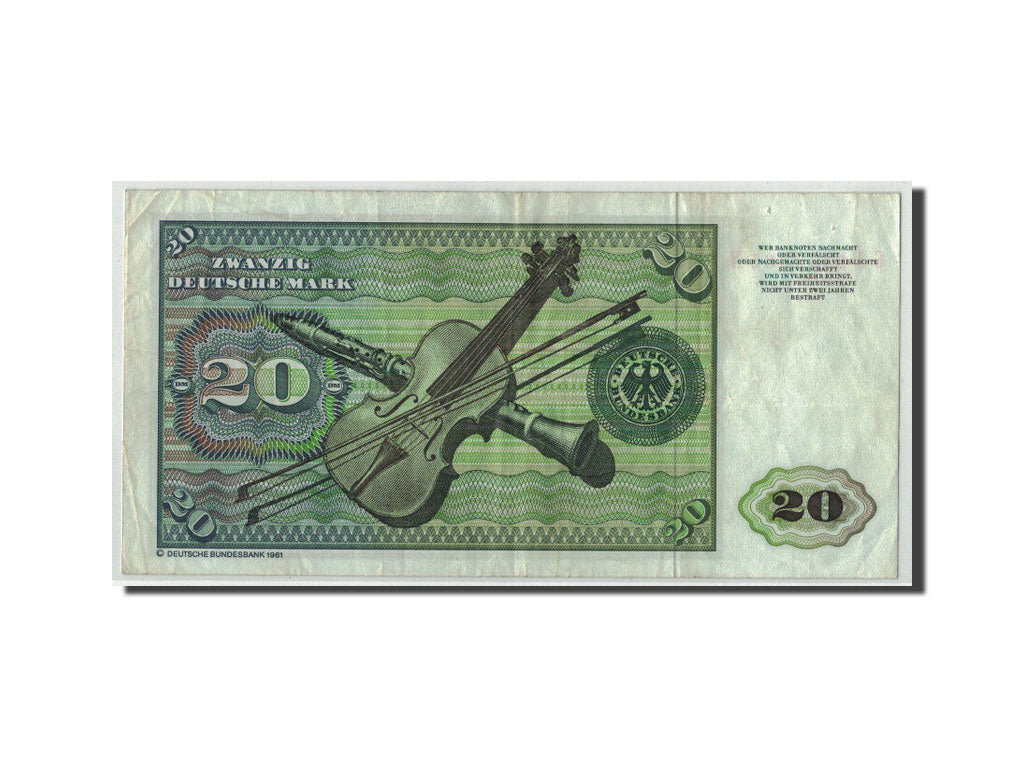 Banconote, GERMANIA - REPUBBLICA FEDERALE, 20 Deutsche Mark, 1980, KM:32d