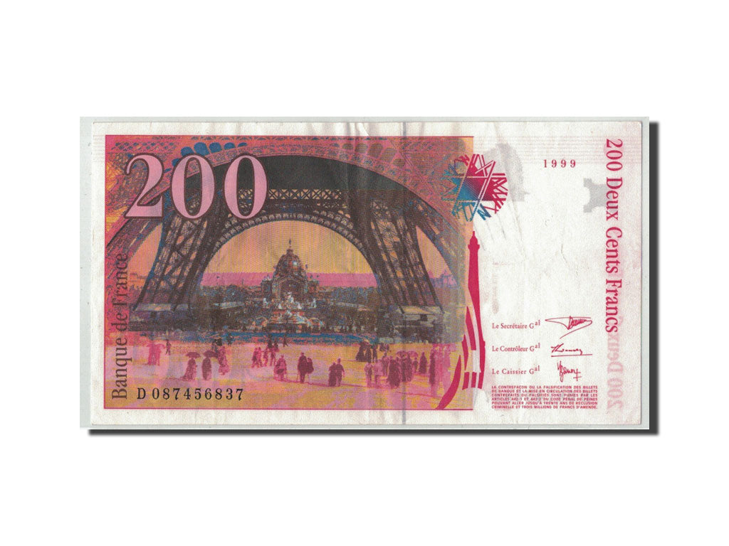 France, 200 Francs Eiffel, 1999, KM:159c, Fayette:75.5, VF(30-35)