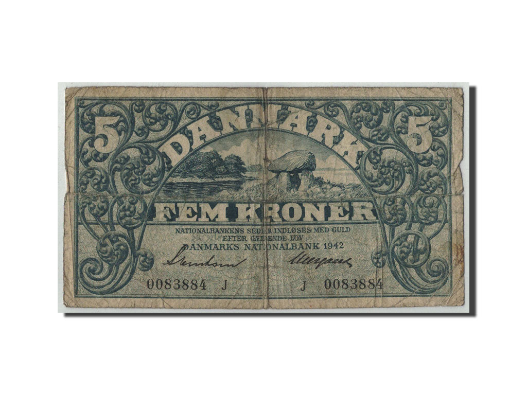 Danimarca, 5 Kroner, 1942, KM:30h, B