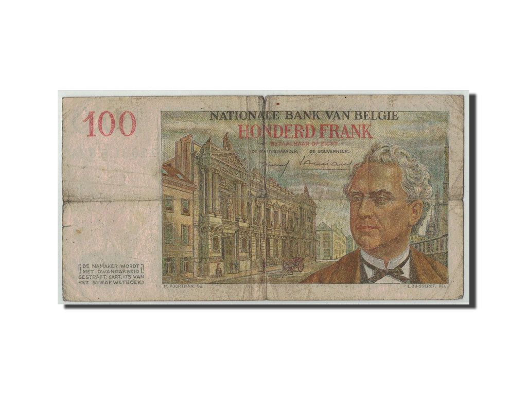 Belgium, 100 Francs, 1958, KM:129c, 1958-06-16, VG(8-10)