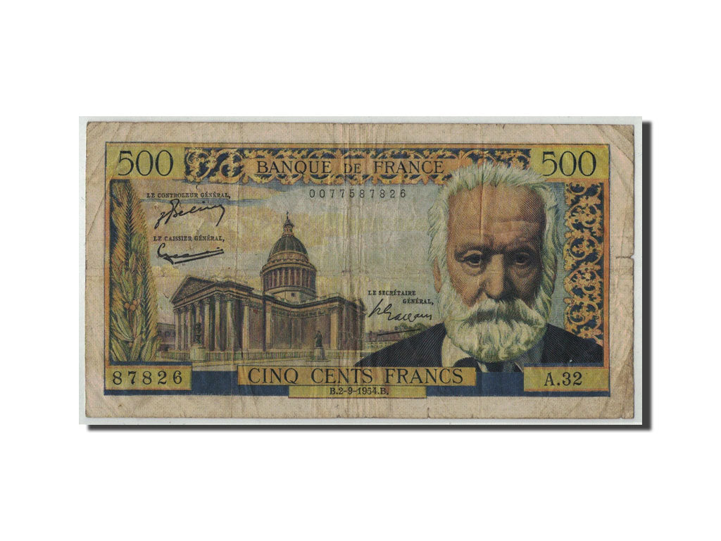 France, 500 Francs Victor Hugo,1954-09-02, KM:133a, Fayette:35.3, B