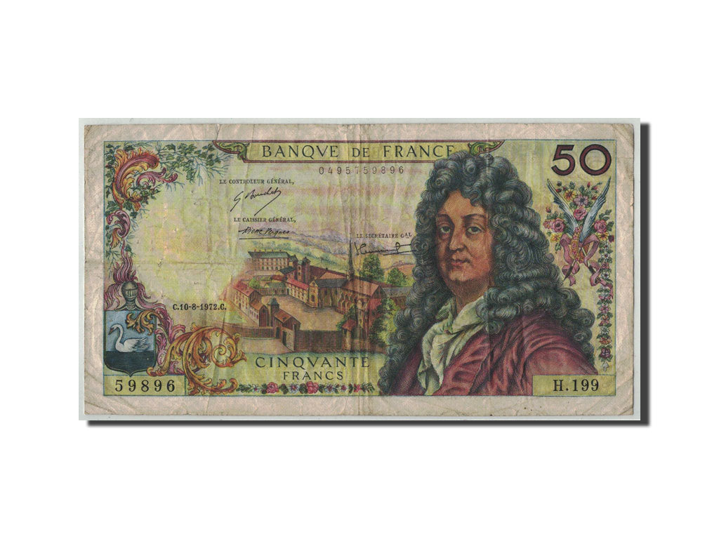 France, 50 Francs Racine, KM:148d, Fayette:64.21, 1972-08-10, F(12-15)