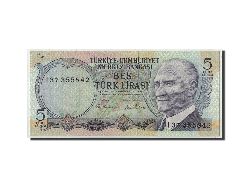Turkey, 5 Lira, L.1970 (1976), KM:185, AU(55-58)
