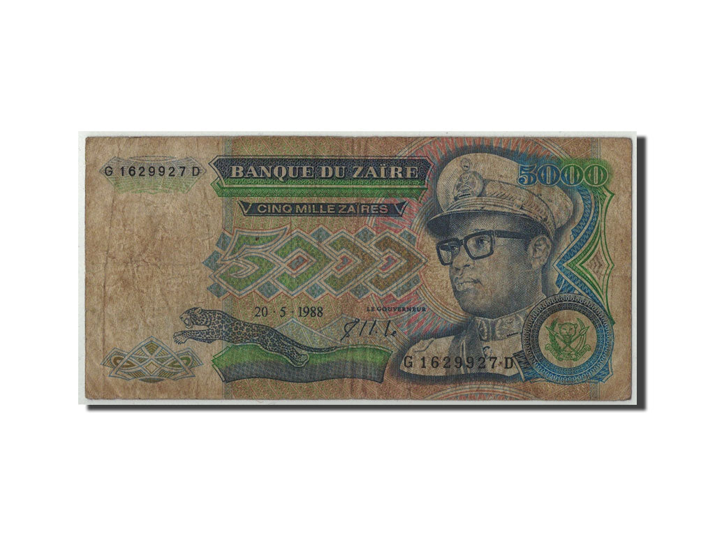 Banknote, Zaire, 5000 Zaïres, 1988, 1988-05-20, KM:37a, VG(8-10)
