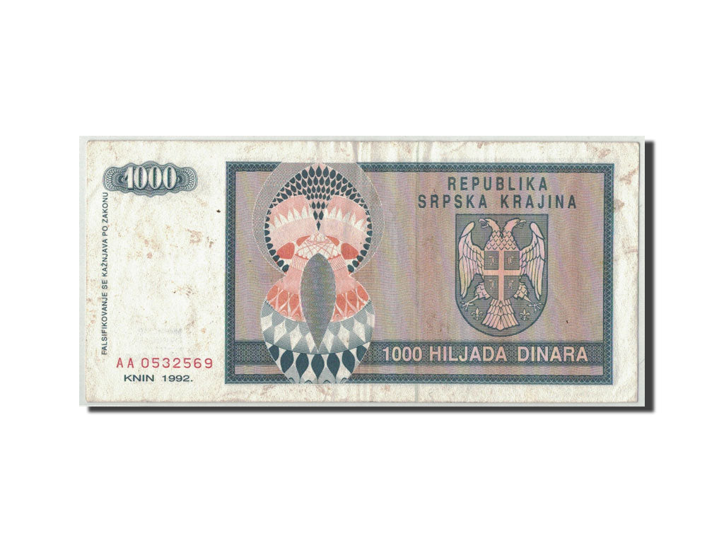 Croazia, 1000 Dinara, 1992, KM:R5a, MB