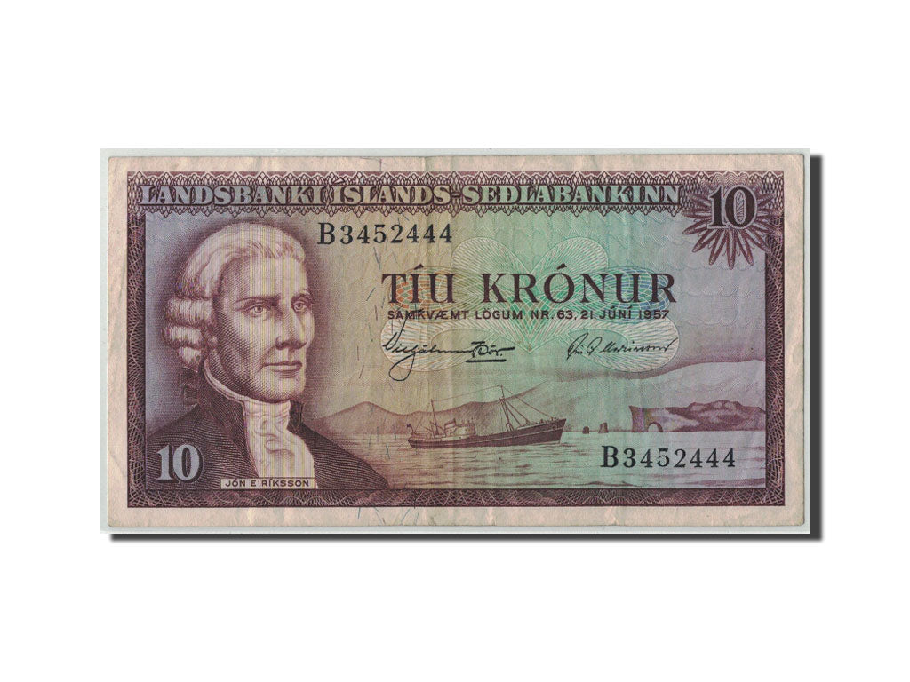 Banknote, Iceland, 10 Kronur, 1957, 1957-06-21, KM:38a, VF(20-25)