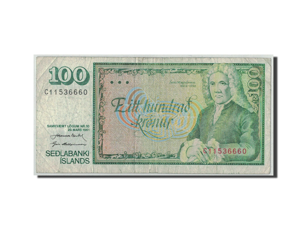Iceland, 100 Kronur, L.1961, 1961-03-29, KM:50a, B+