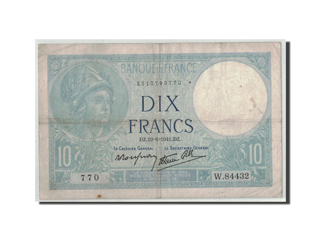 Geldschein, Frankreich, 10 Francs, 10 F 1916-1942 ''Minerve'', 1941, 1941-06-19
