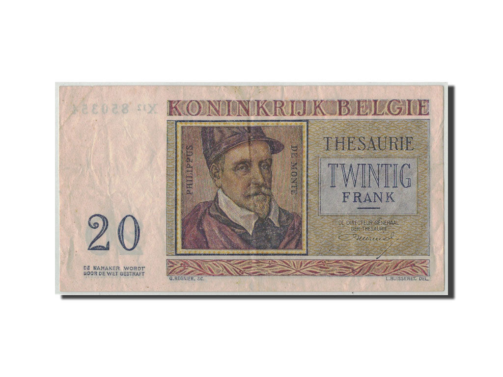 Banknote, Belgium, 20 Francs, 1956, 1956-04-03, KM:132b, VF(30-35)