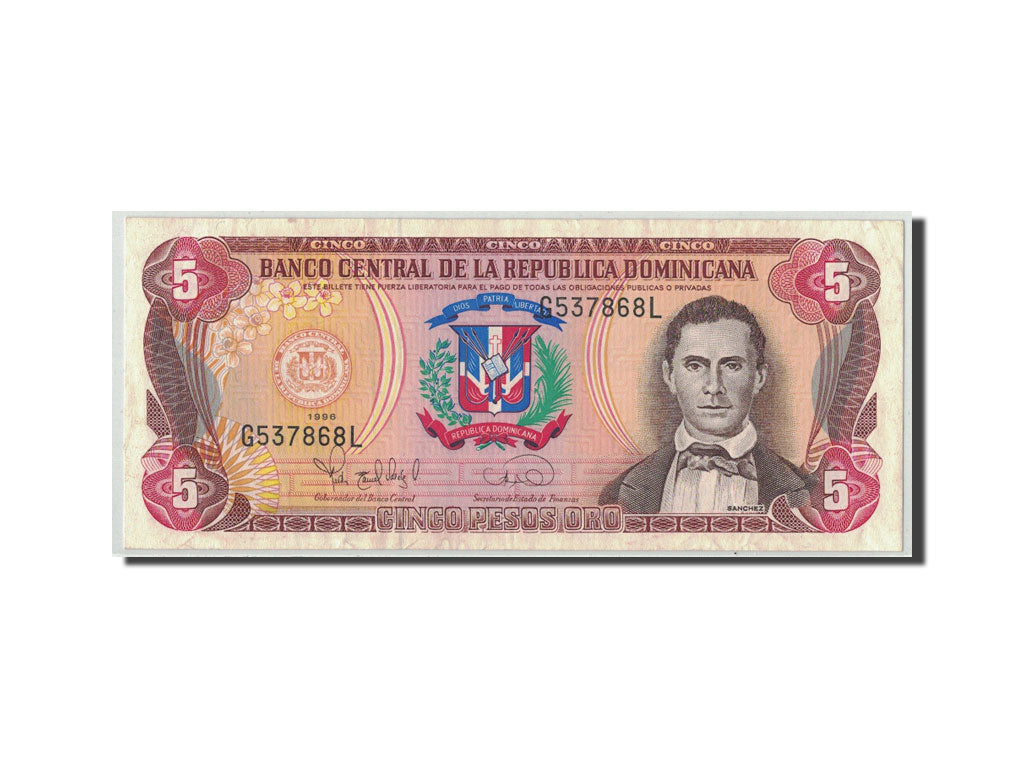 Dominican Republic, 5 Pesos Oro, 1996, KM:152a, VZ+