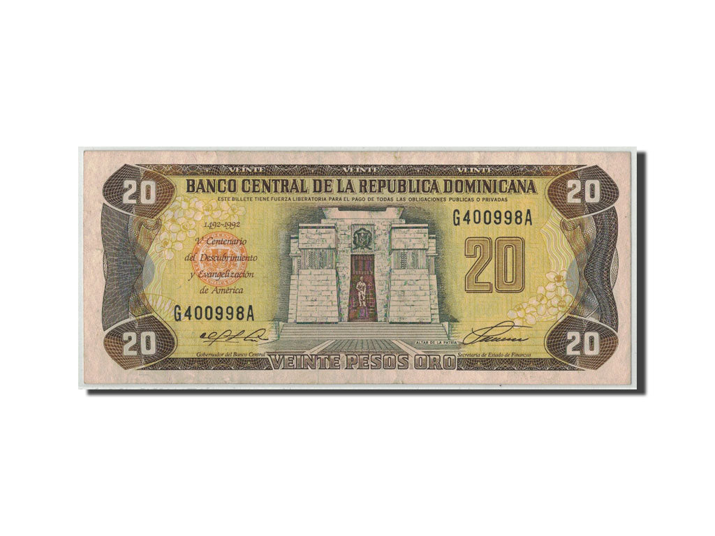 Dominican Republic, 20 Pesos Oro, 1992, KM:139a, VF(30-35)
