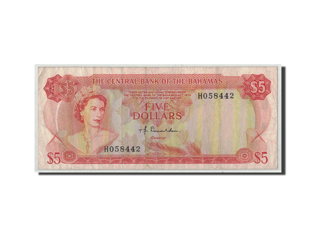 Bahamas, 5 Dollars, L.1974, KM:37a, B+