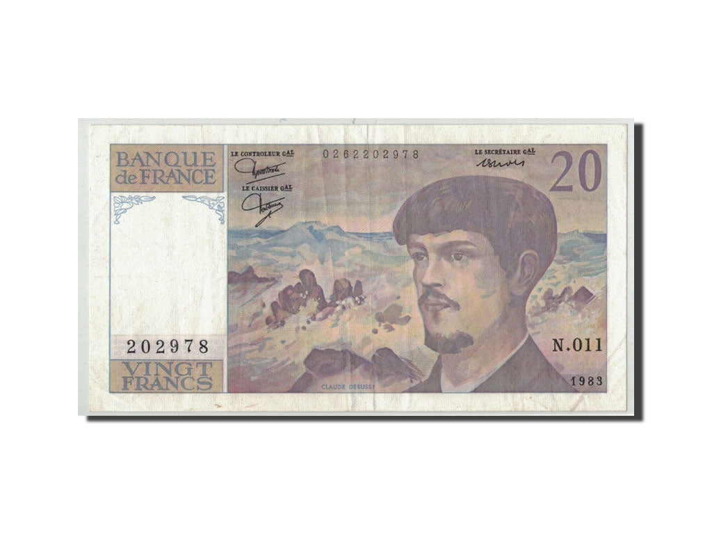 France, 20 Francs Debussy, 1983, KM:151a, Fayette:66.4, VF(30-35)