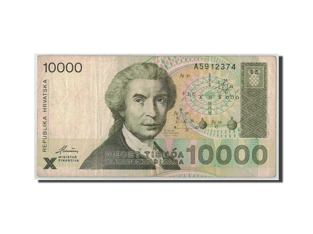 Banknote, Croatia, 10,000 Dinara, 1992, 1992-01-15, KM:25a, F(12-15)