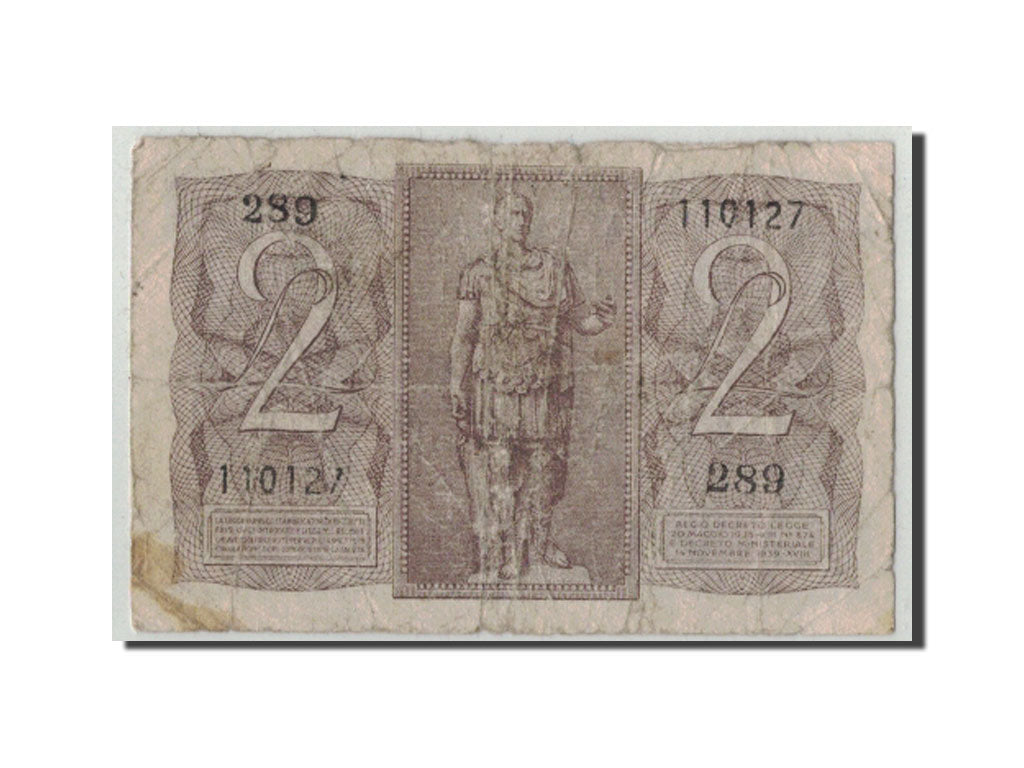 Italy, 2 Lire, 1939, KM:27, 1939-11-14, VG(8-10)