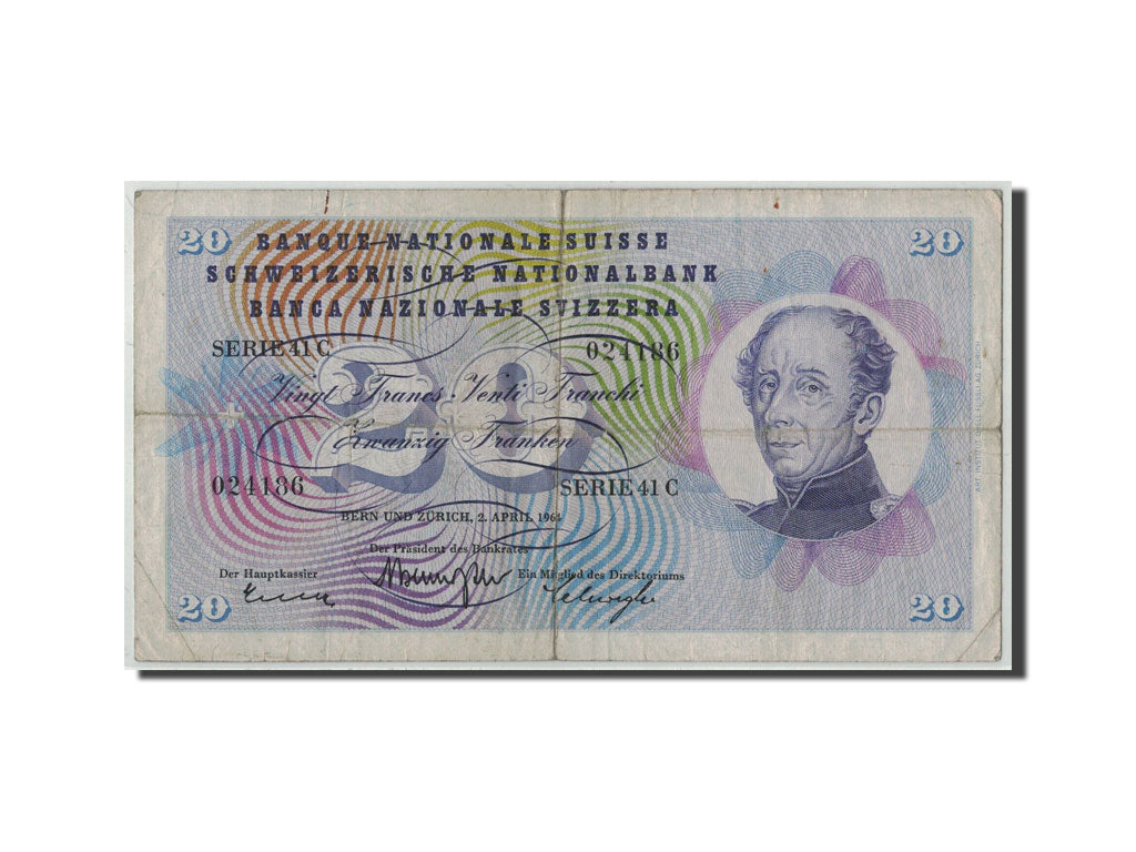 Banknote, Switzerland, 20 Franken, 1964, 1964-04-02, KM:46k, VG(8-10)