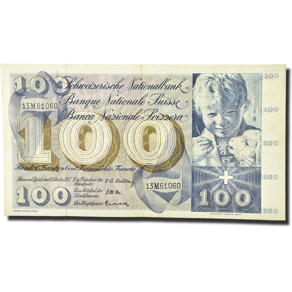 Banknote, Switzerland, 100 Franken, 1957, 1957-10-04, KM:49b, EF(40-45)